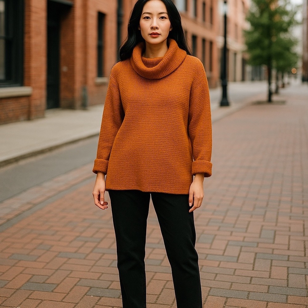 Pilcro Anthropologie Sweater Women's XS Orange Cowl‎ Neck Knit Oversized